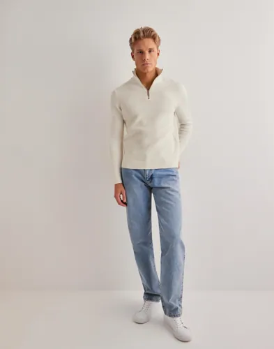 Selected Men Slhdane Ls Knit Structure Half Zip Half zip stickade tröjor herr – bild 3