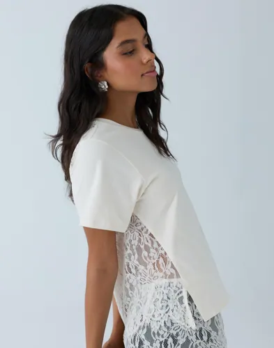Nelly - Hvid - Lace Back Tee