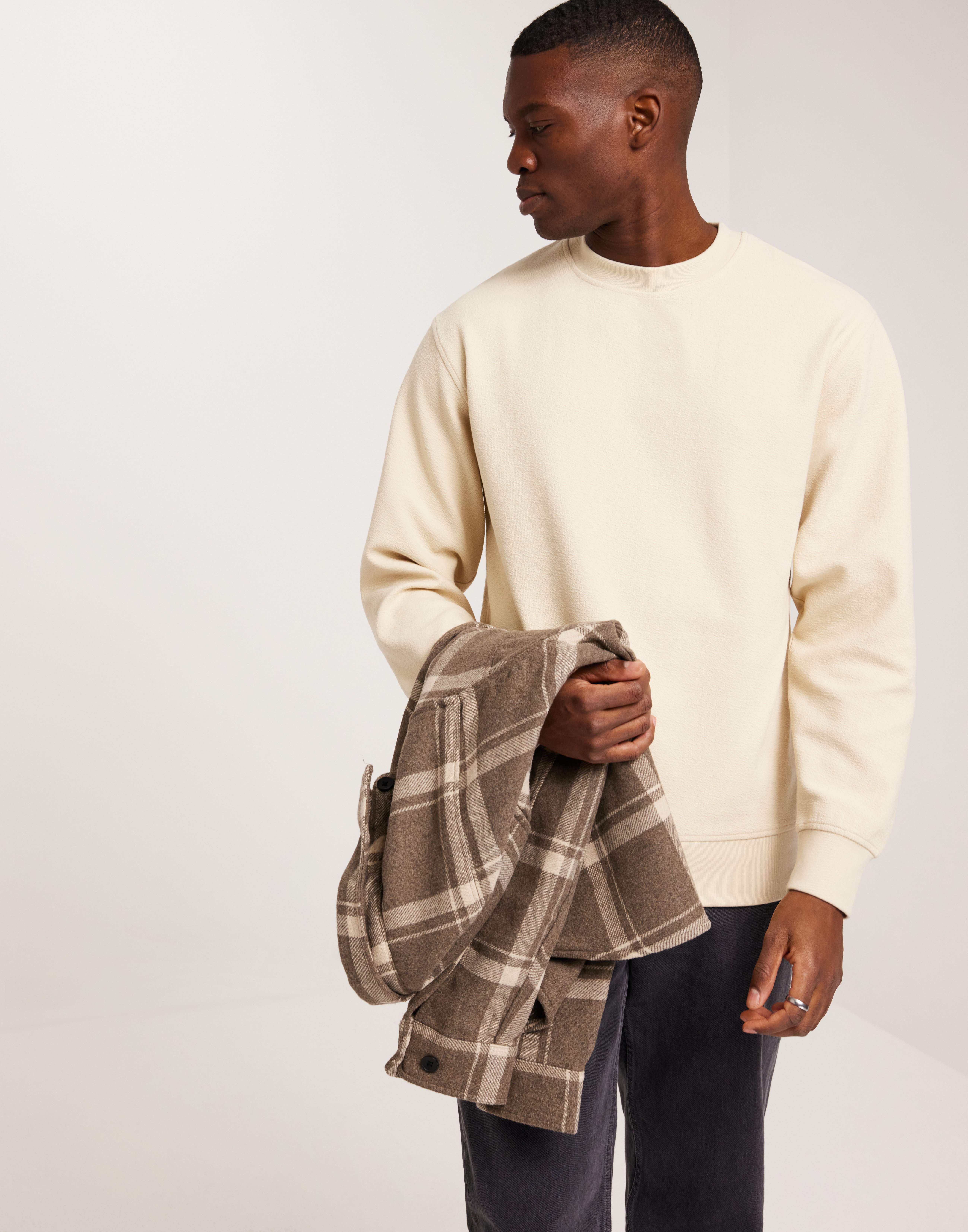 Selected Homme Slhadam Structure Crew Neck Sweat Sweatshirts Beige