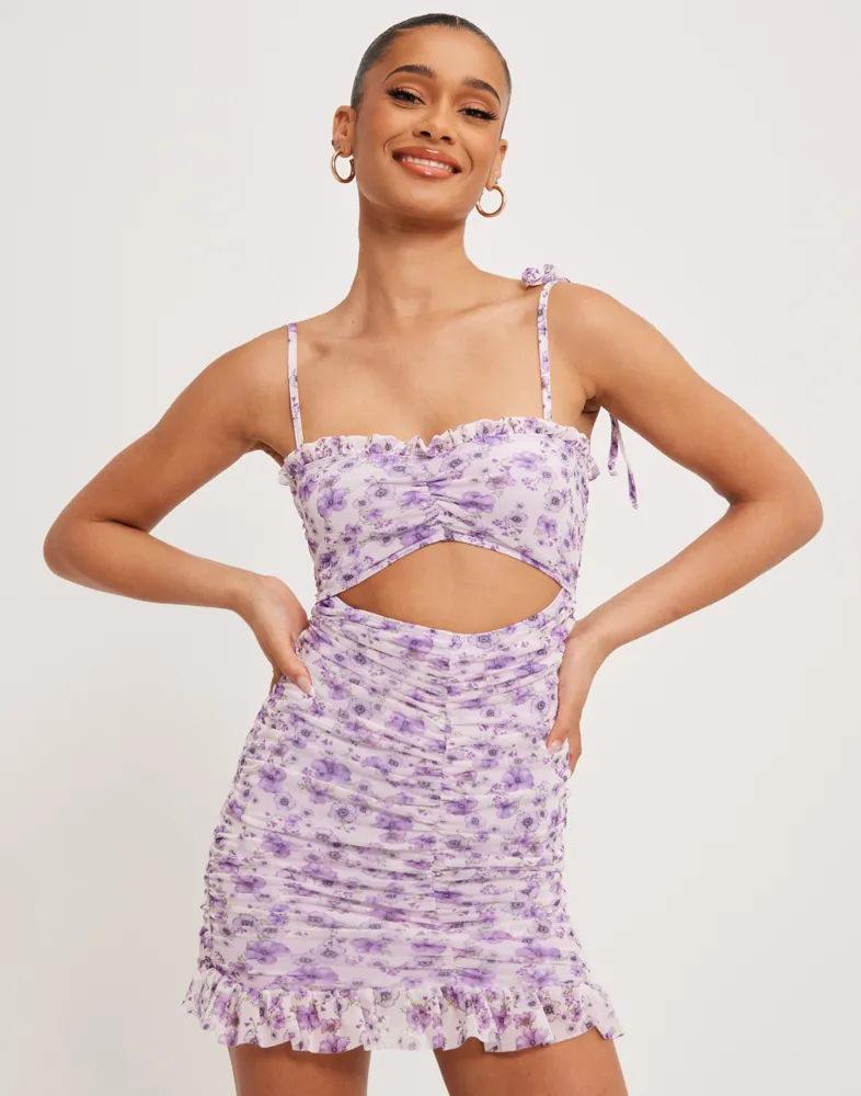 open lace back dress Lilac Jersey Tulle Keyhole Silver Lace Trumpet Floor Length Prom Dress