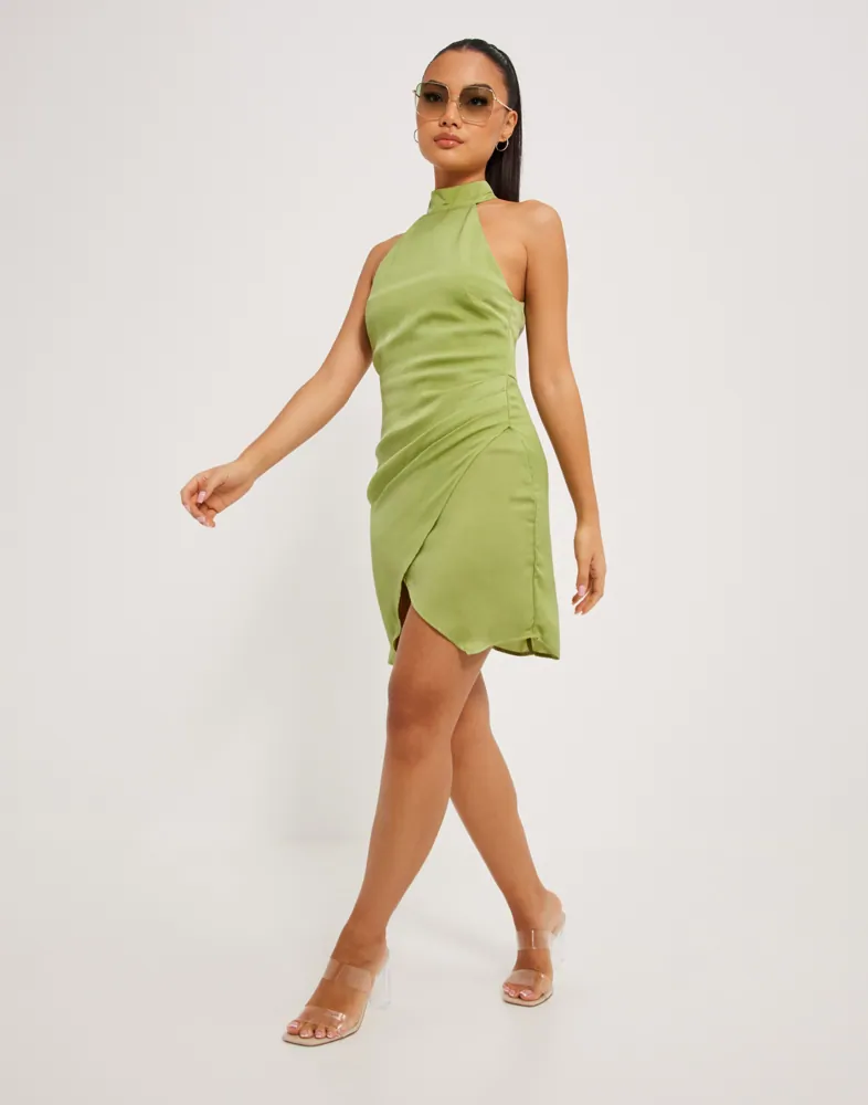 Buy Nelly Glossy High Neck Dress - Olive Green | Nelly.com