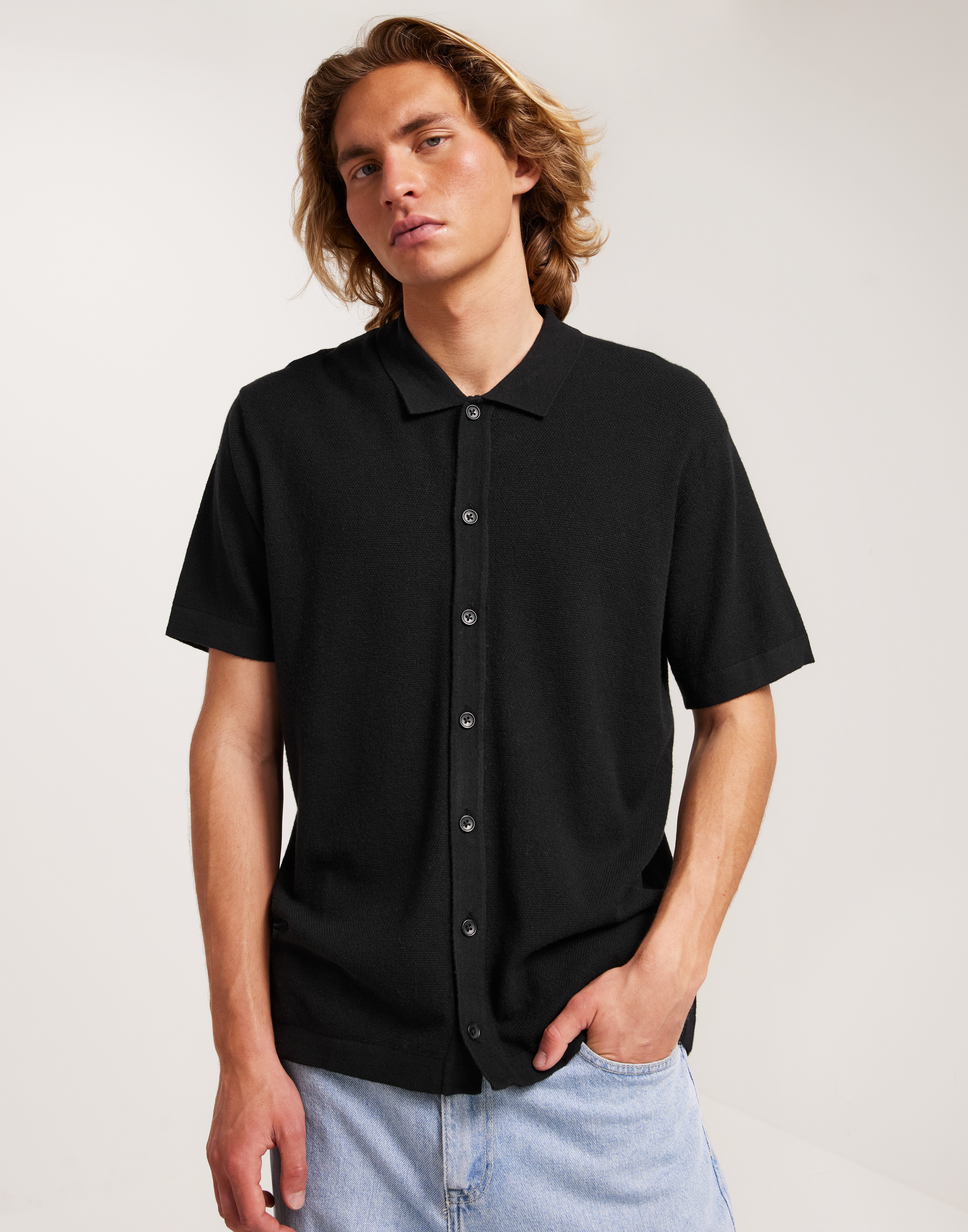 Jack & Jones Jorfaro Sodra Knit Ss Polo Kortærmede skjorter Sort