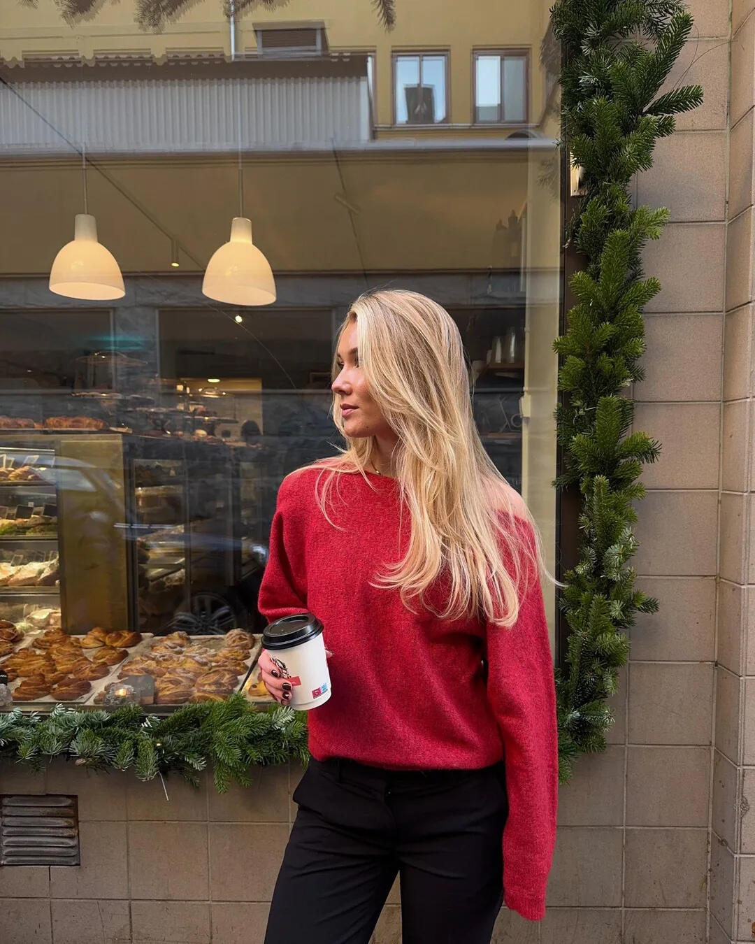 Wide neck knit sweater