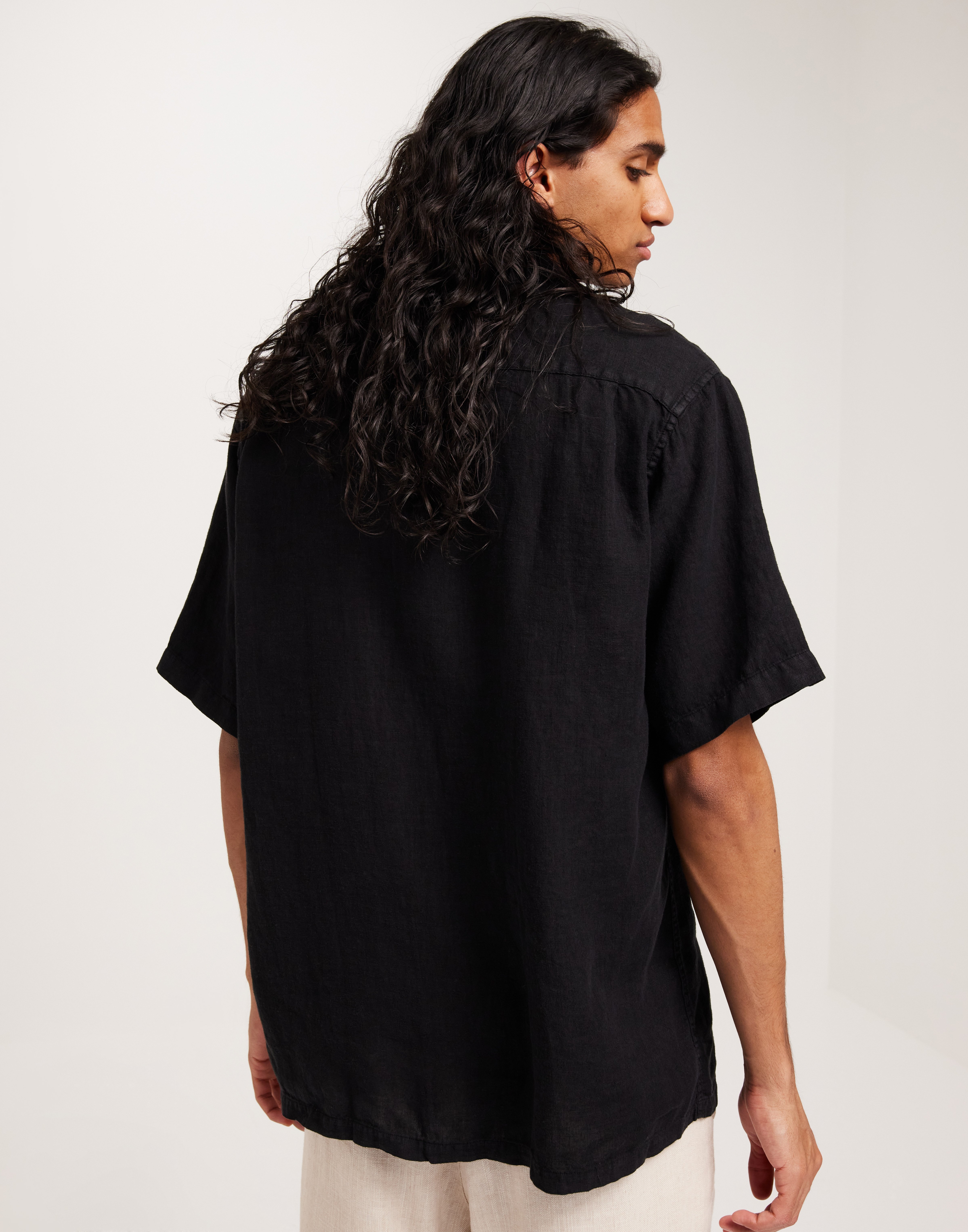Buy Mads Nørgaard Dyed Linen Victor Shirt SS - Black | NLYMAN