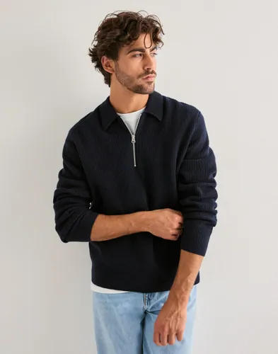 Samsøe Samsøe Saisaks blå stickad half-zip-tröja