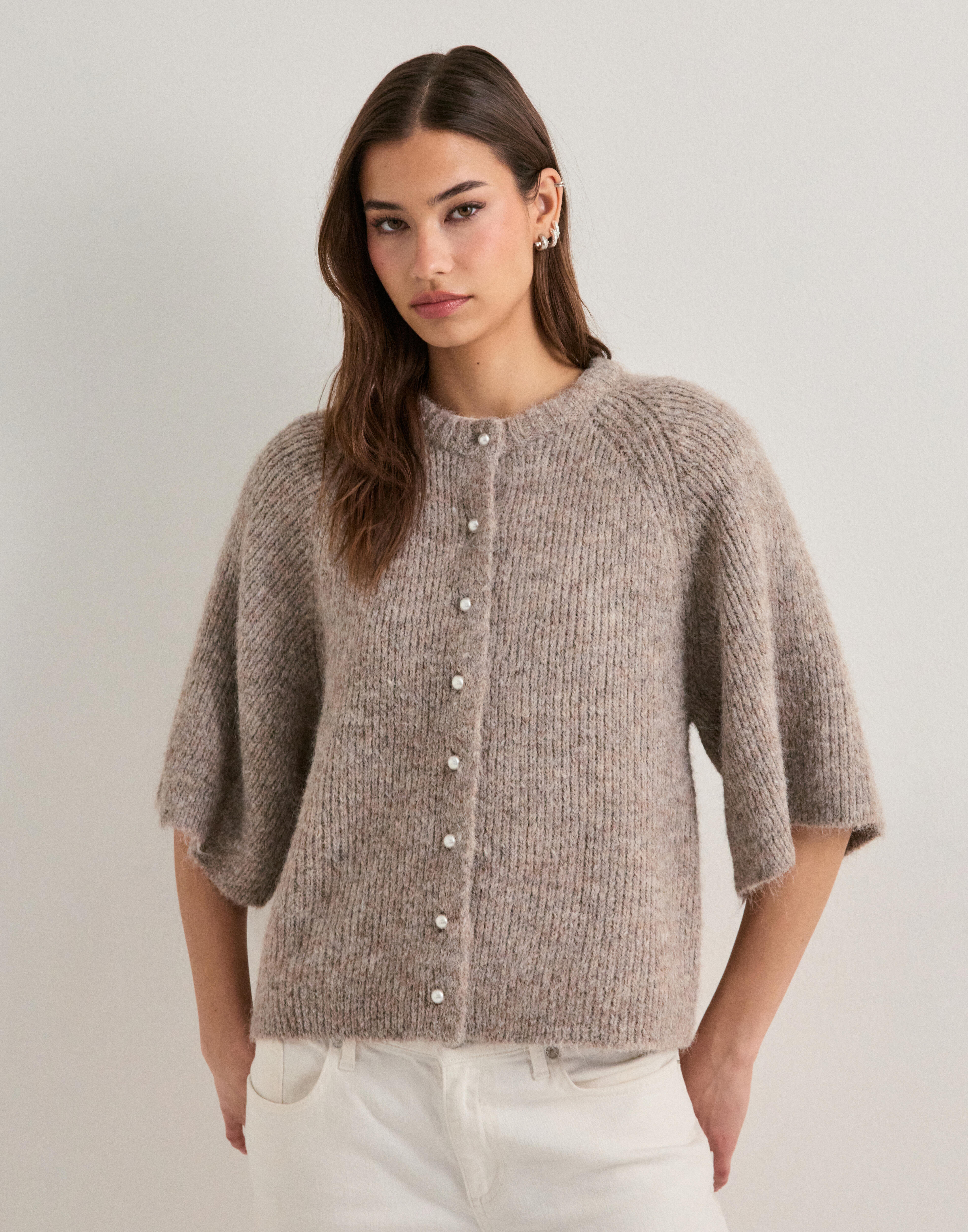 Buy Neo Noir Amaya Fluffy Knit Cardigan - Beige Melange | Nelly.com