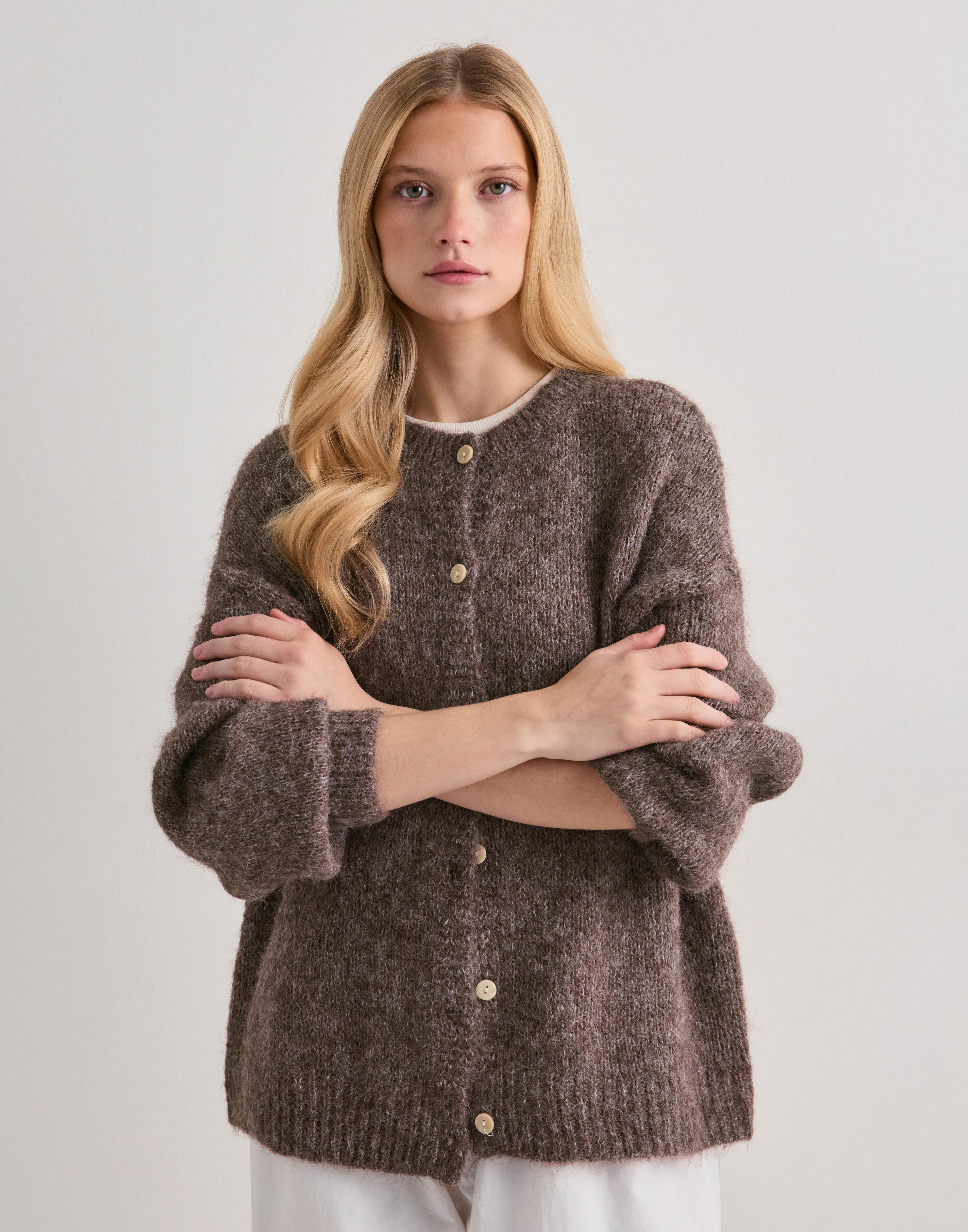 Buy Only ONLNORDRA LS O-NECK BUTTON CARDI EX - Deep Mahogany