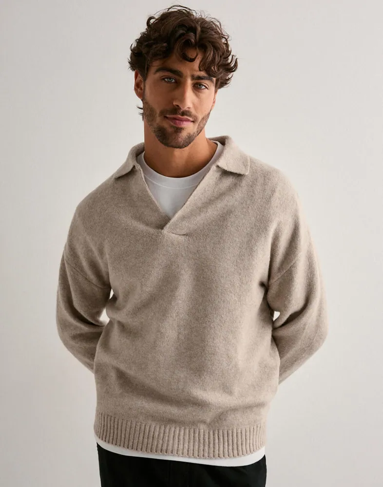 Jjsoho Ollie Knit Split Neck Ln Långärmad piké