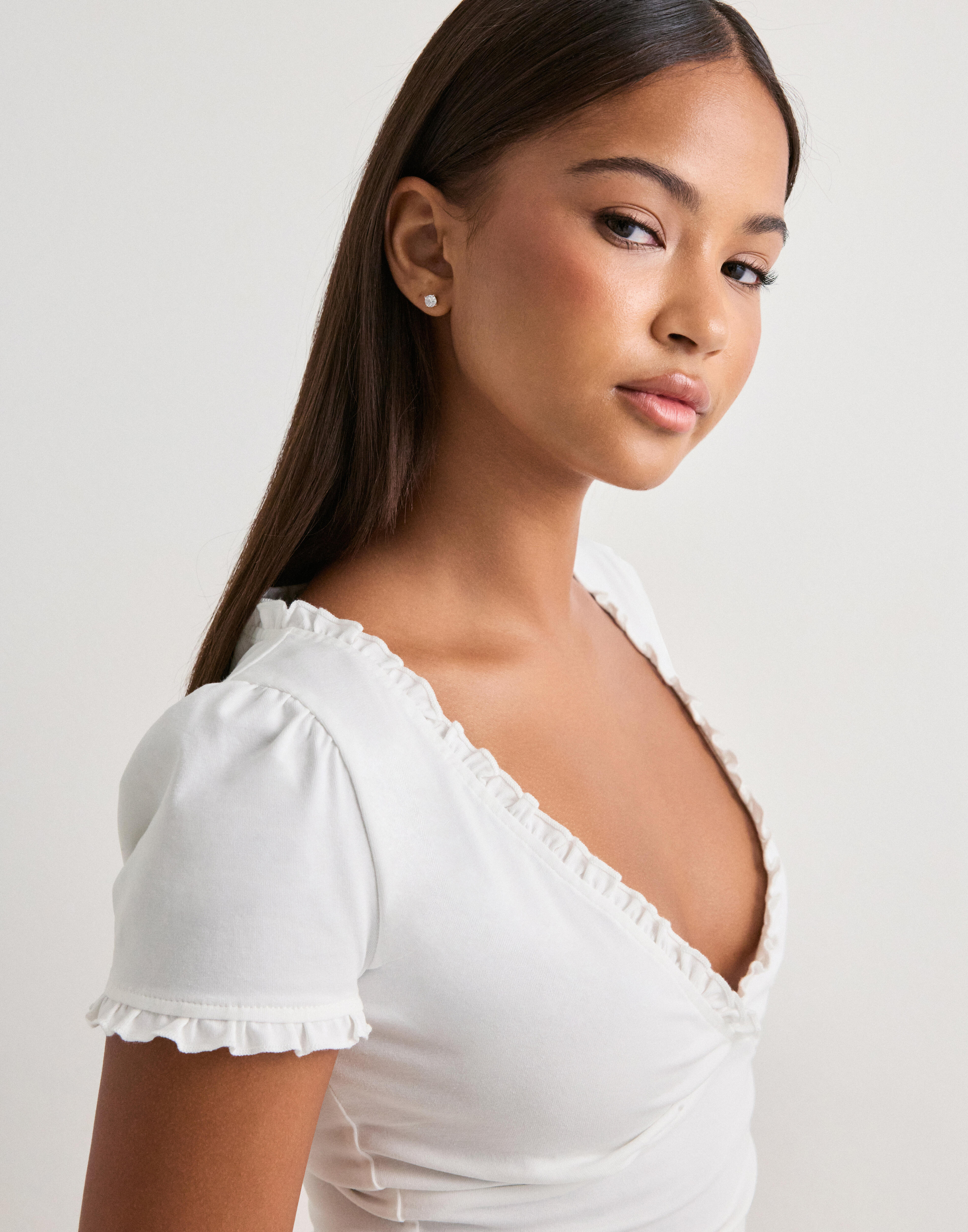 Buy Nelly Cute V Neck Frill Top - White | Nelly.com