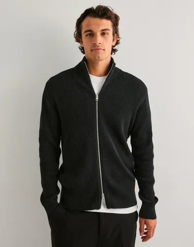 Svart ribbstickad Jack & Jones cardigan med dragkedja