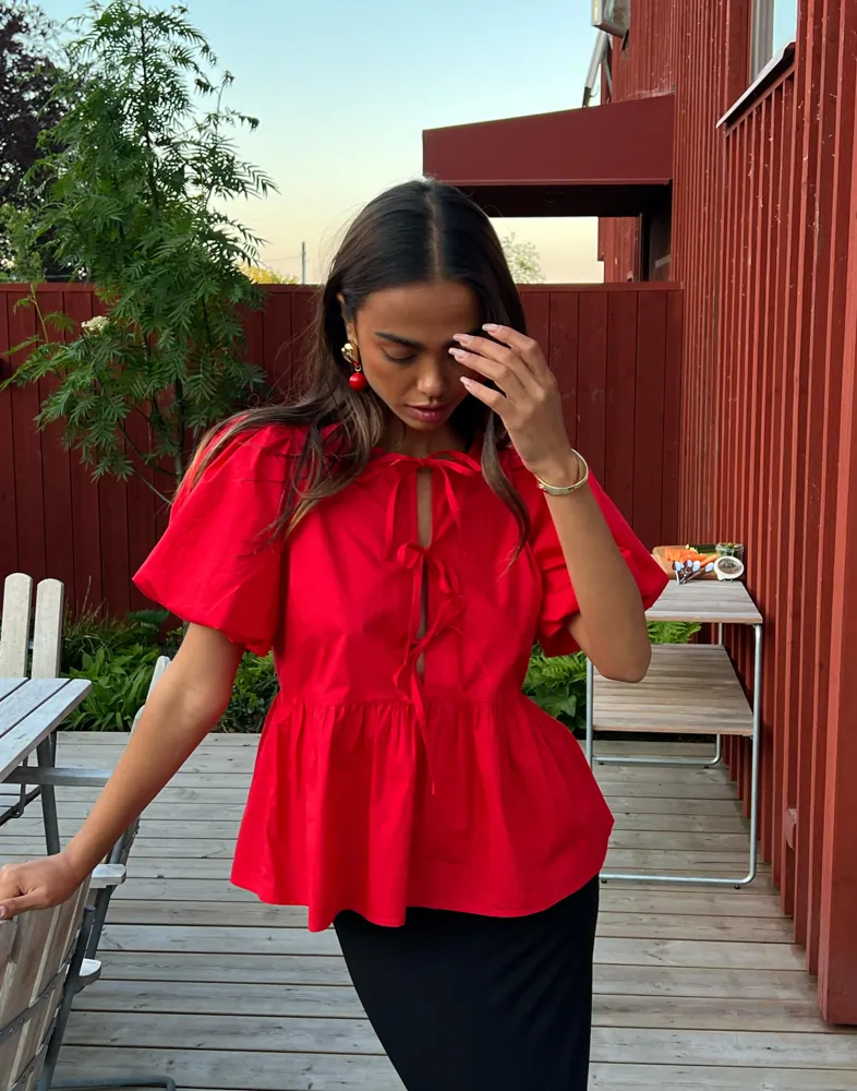 Buy Nelly Bow Puff Sleeve Blouse Red