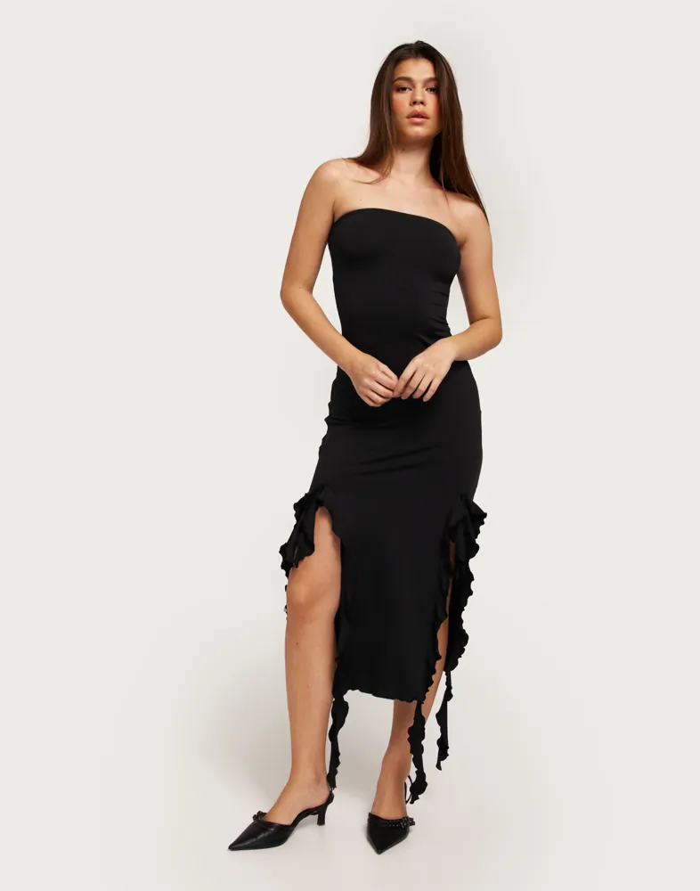 Buy Only ONLLILA S/L FRILL TUBE MIDI DRESS J - Black | Nelly.com