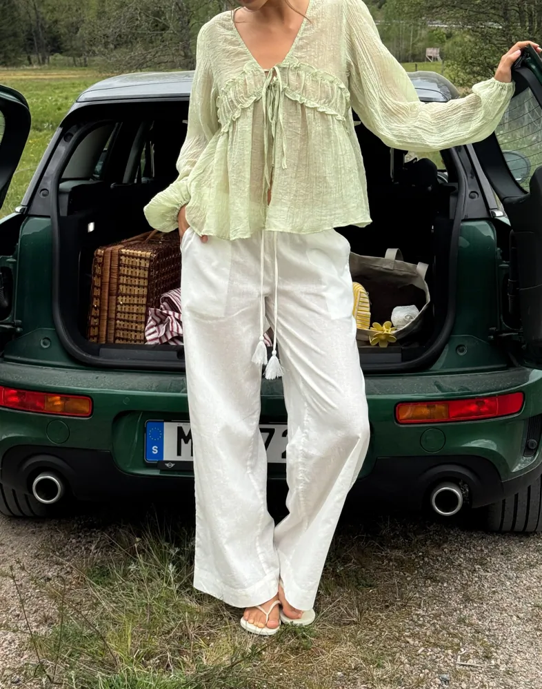 Pull On Tassel Linen Pants