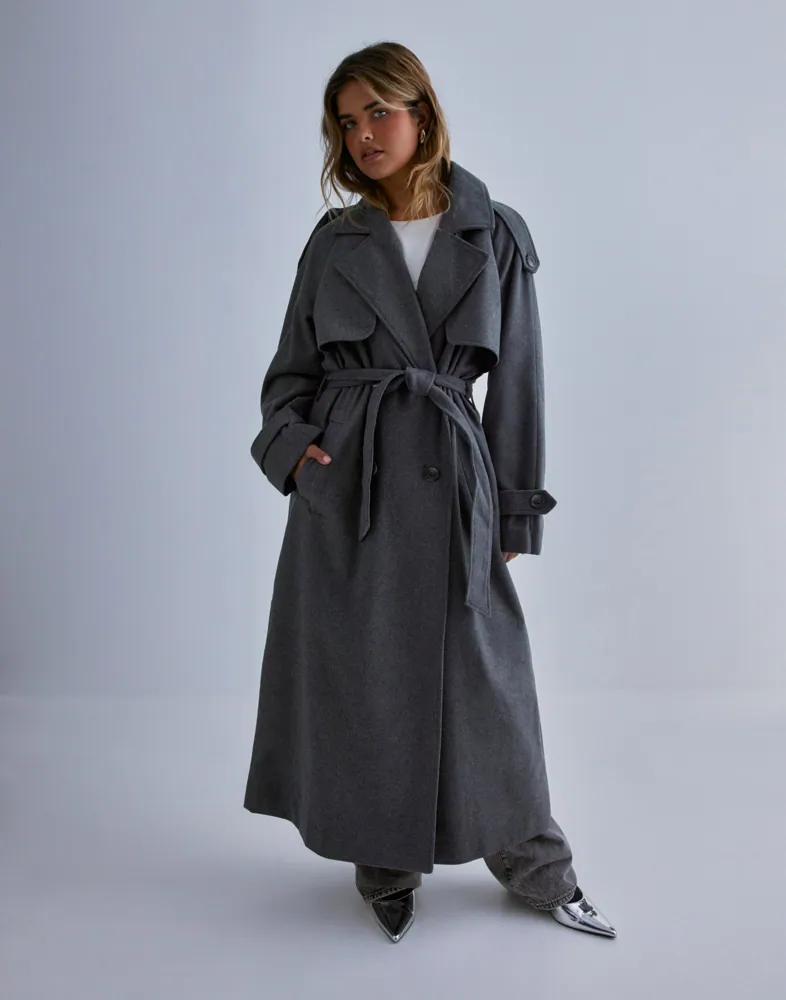 Buy Only ONLMAISY X-LONG WOOL LIFE TRENCHCOA Dark Grey Melange