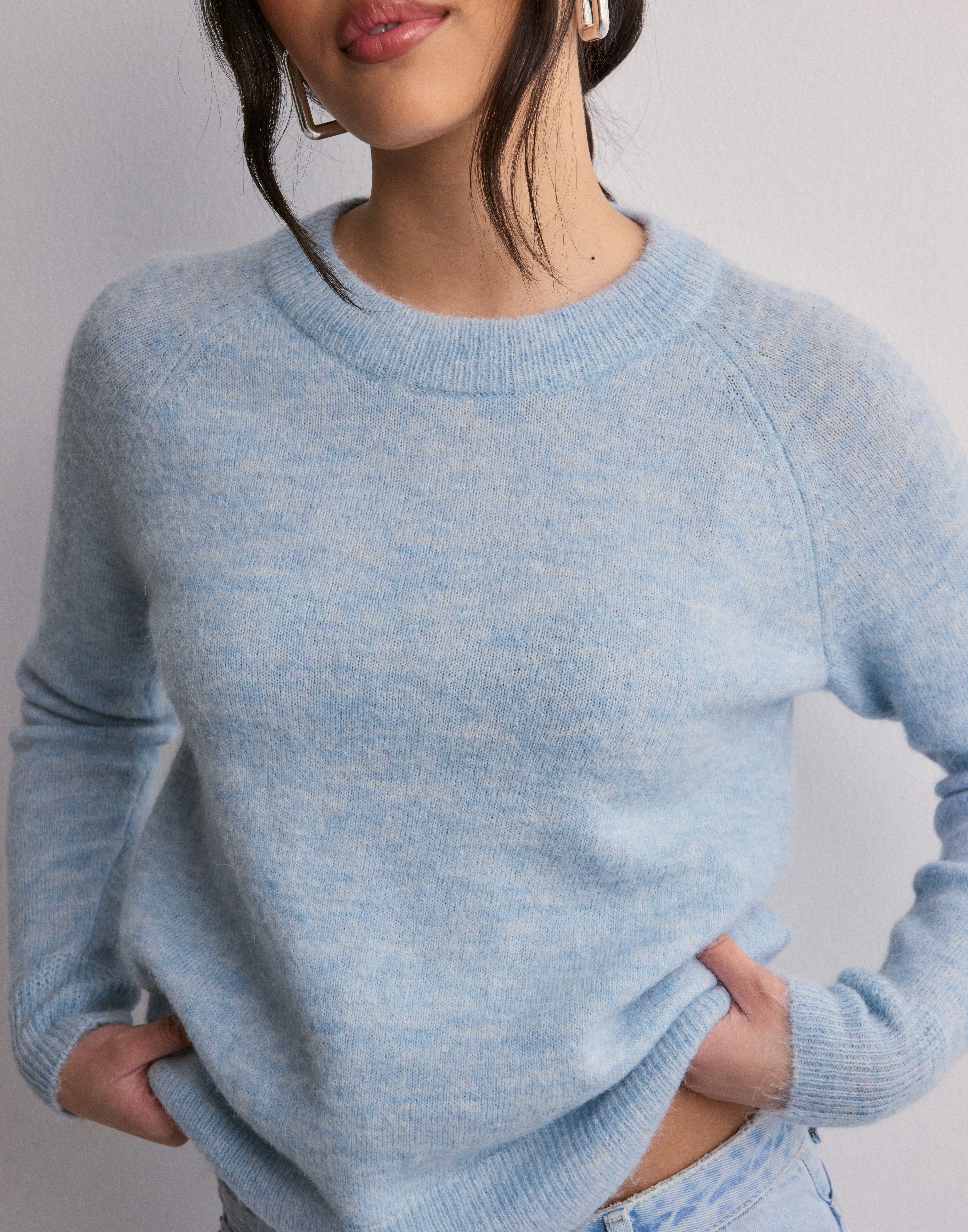 Köp Selected Femme SLFLULU LS KNIT O-NECK B NOOS - Cashmere Blue ...