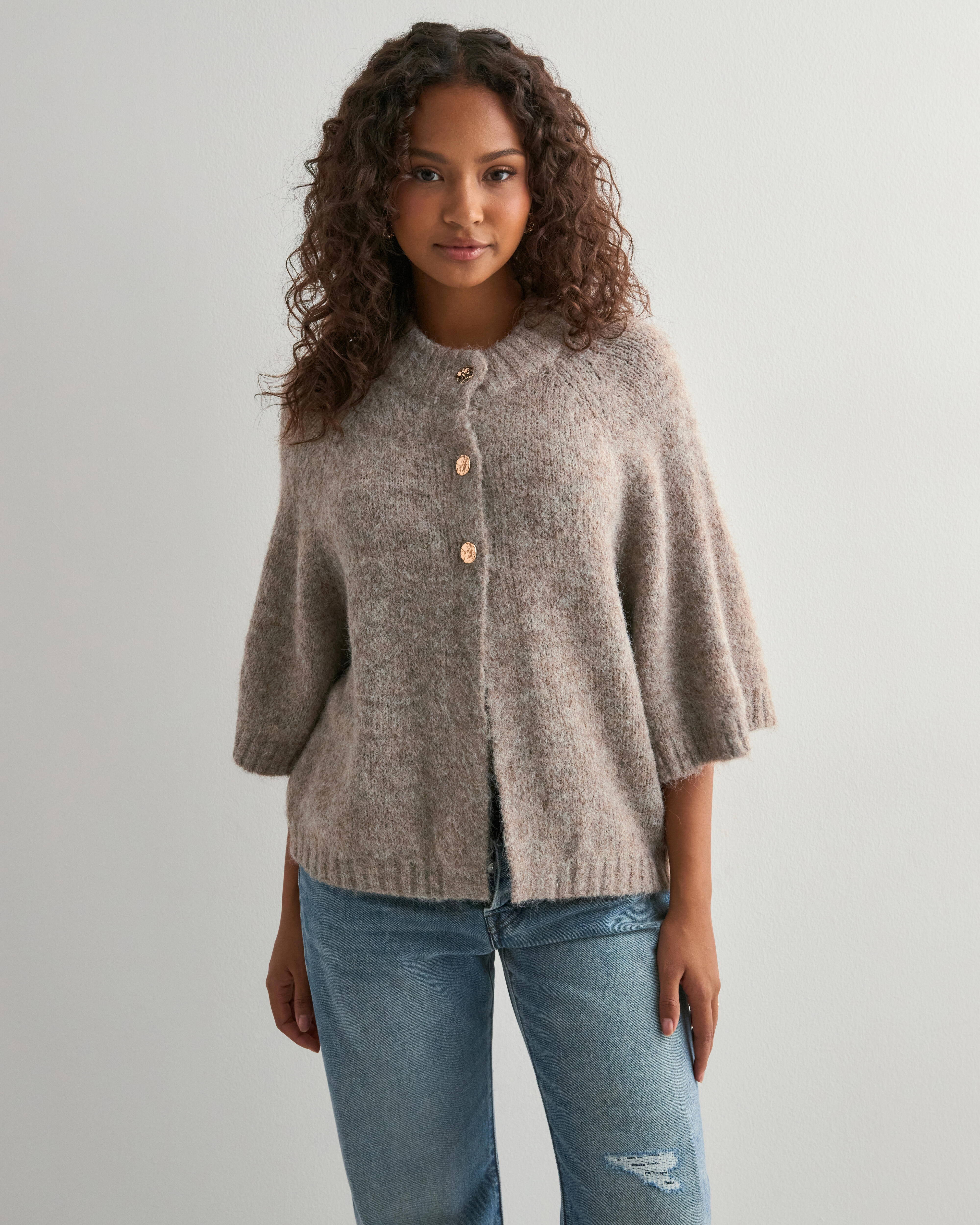 Buy Neo Noir Benuta Fluffy Knit Cardigan - Beige Melange | Nelly.com