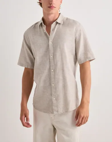 Only & Sons kortärmad linneskjorta i beige
