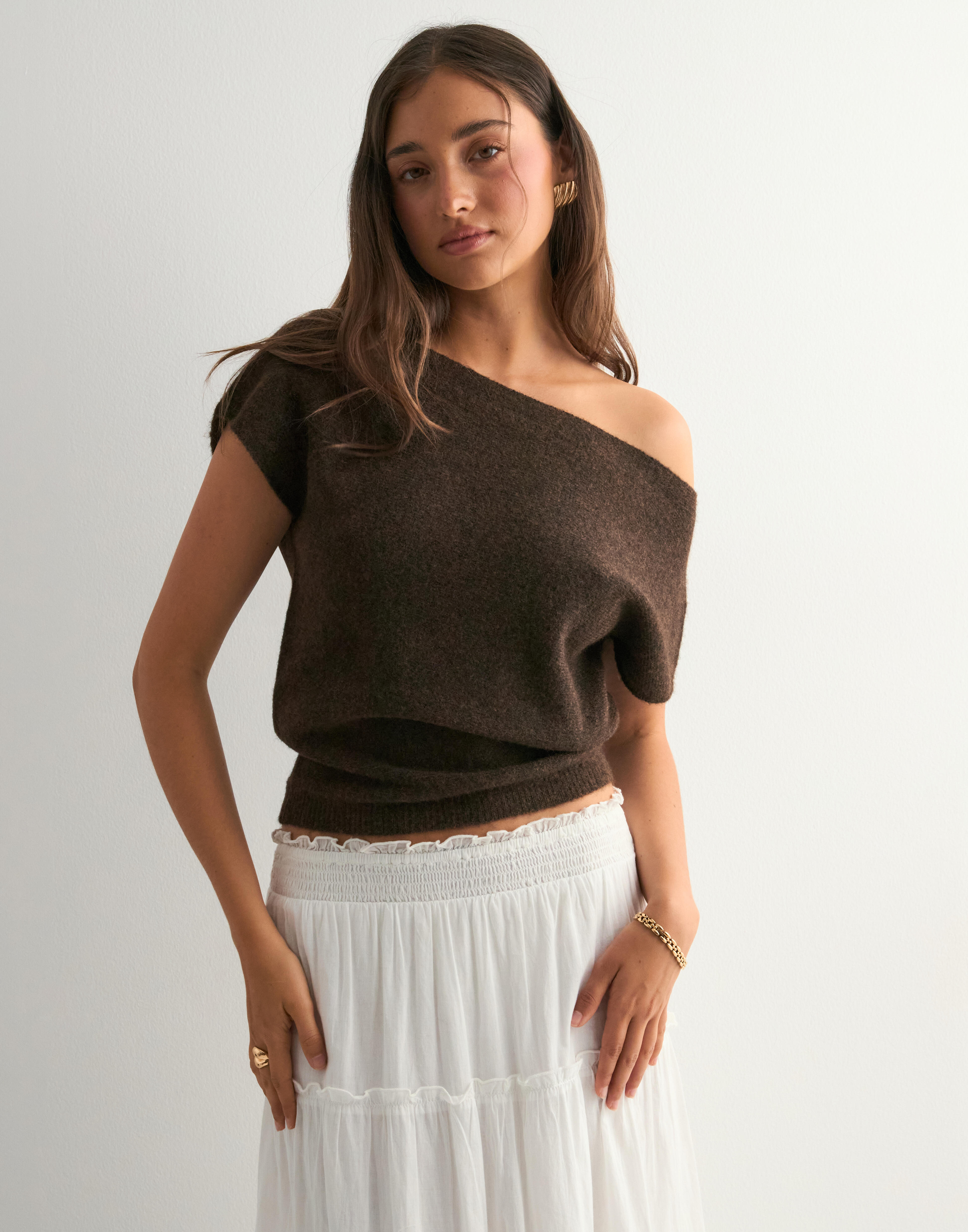 Buy Nelly Wide Neck Knit Top - Brown | Nelly.com