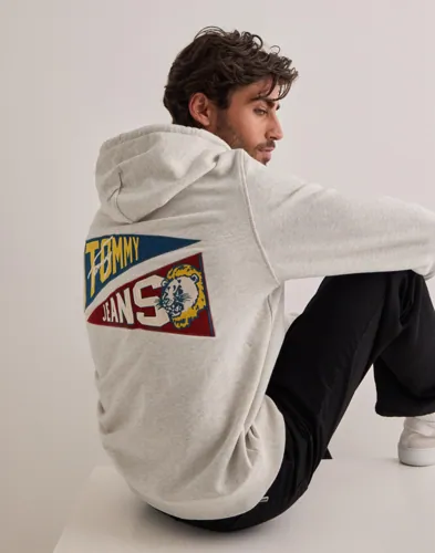 Tommy Jeans hoodie i grått med broderad logga och magficka
