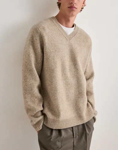 Les Deux Melange V-neck Knit Stickade tröjor Beige