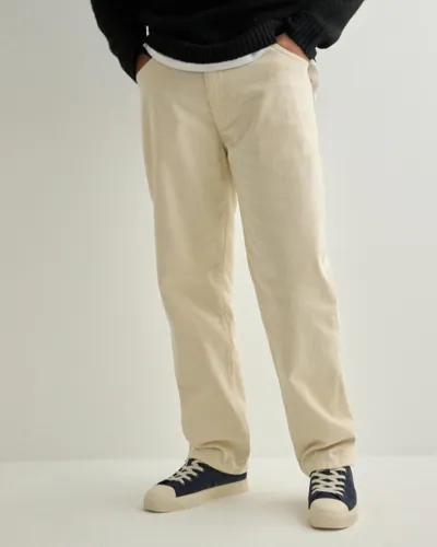Woodbird Leroy beige loose fit-byxor i twill