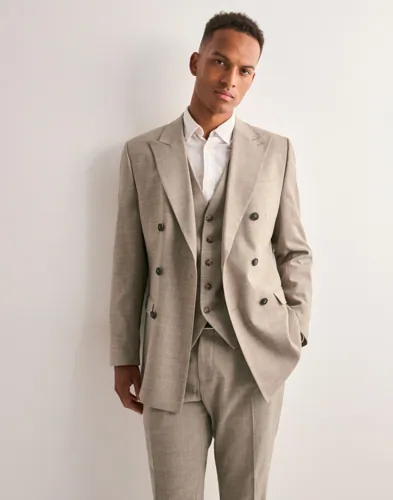 Beige dubbelknäppt kavaj från Selected Homme med bröstficka