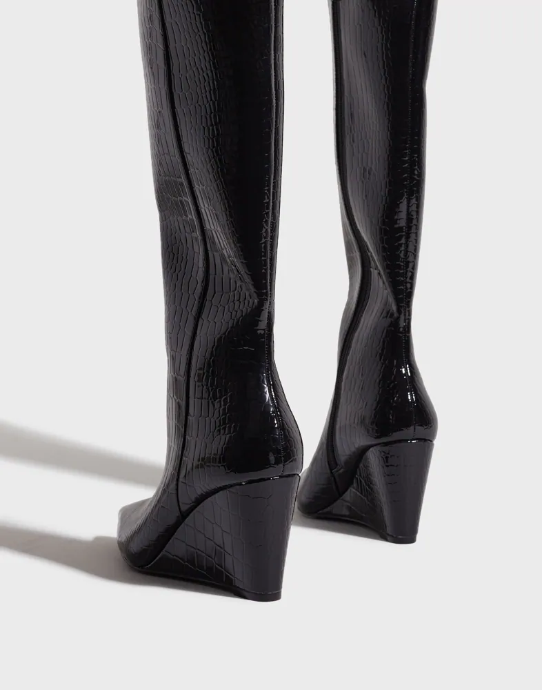 Buy Nelly Under Knee Wedge Boot Black