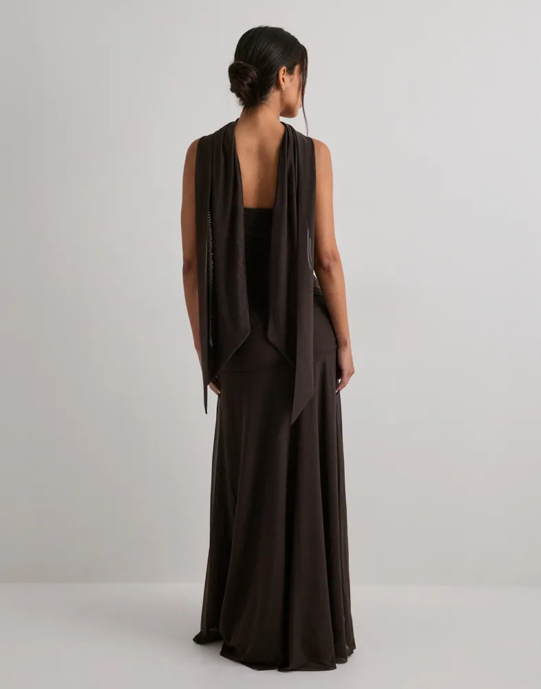 brown and black formal dress Choco | Maxi Dress With Mesh Back