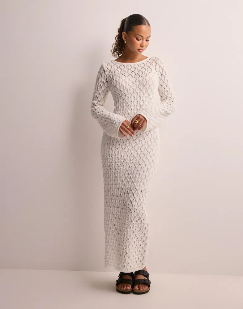 Buy Vero Moda VMEVELYN LIN LS CROCHET ANKLE DRESS - Snow White | Nelly.com