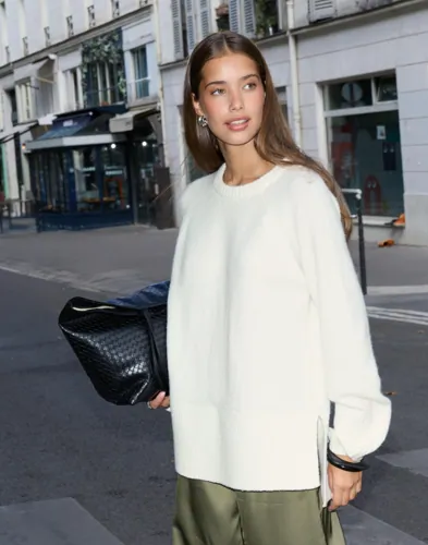 Nelly - Hvid - Slit Knit Sweater