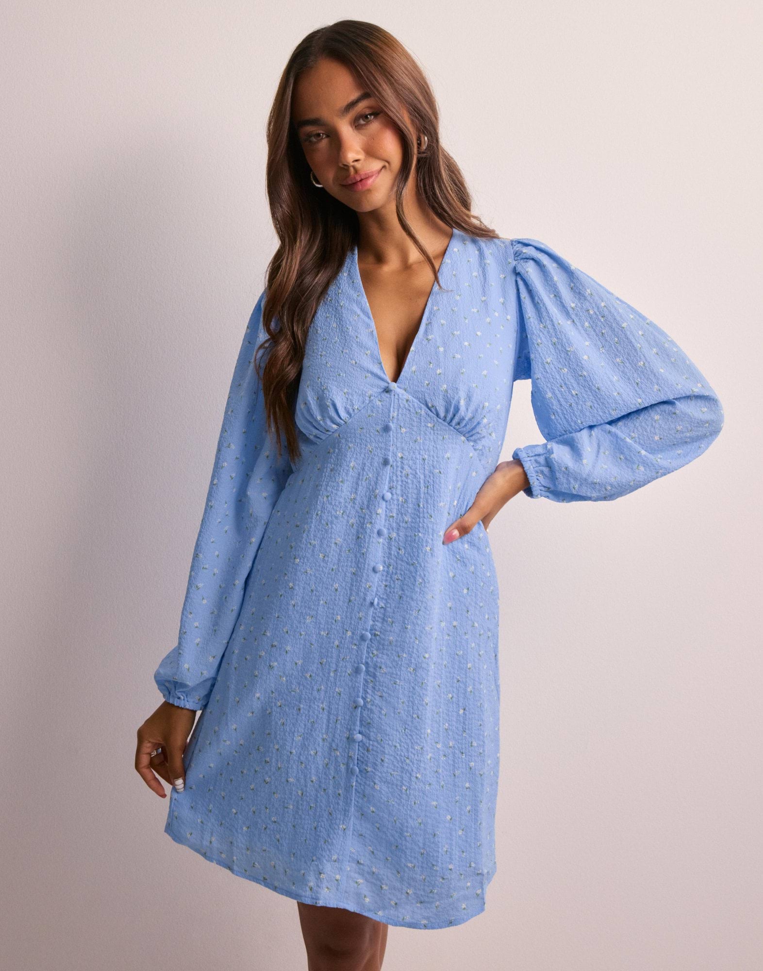 Vmamanda Ls V Neck Short Dress Yellow Mellow Aop Fl