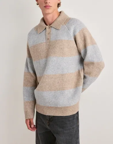 Les Deux Striped Melange Knitted Polo Stickade tröjor Beige