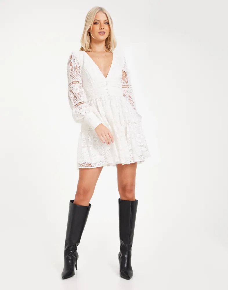 knee length dresses for ladies Bardot – Remy Mini Lace Dress – campaign-outlet – White main image 1