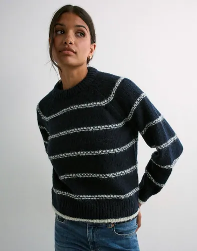 Pieces - Blå - Pcnelia Ls O-Neck Knit Noos Bc