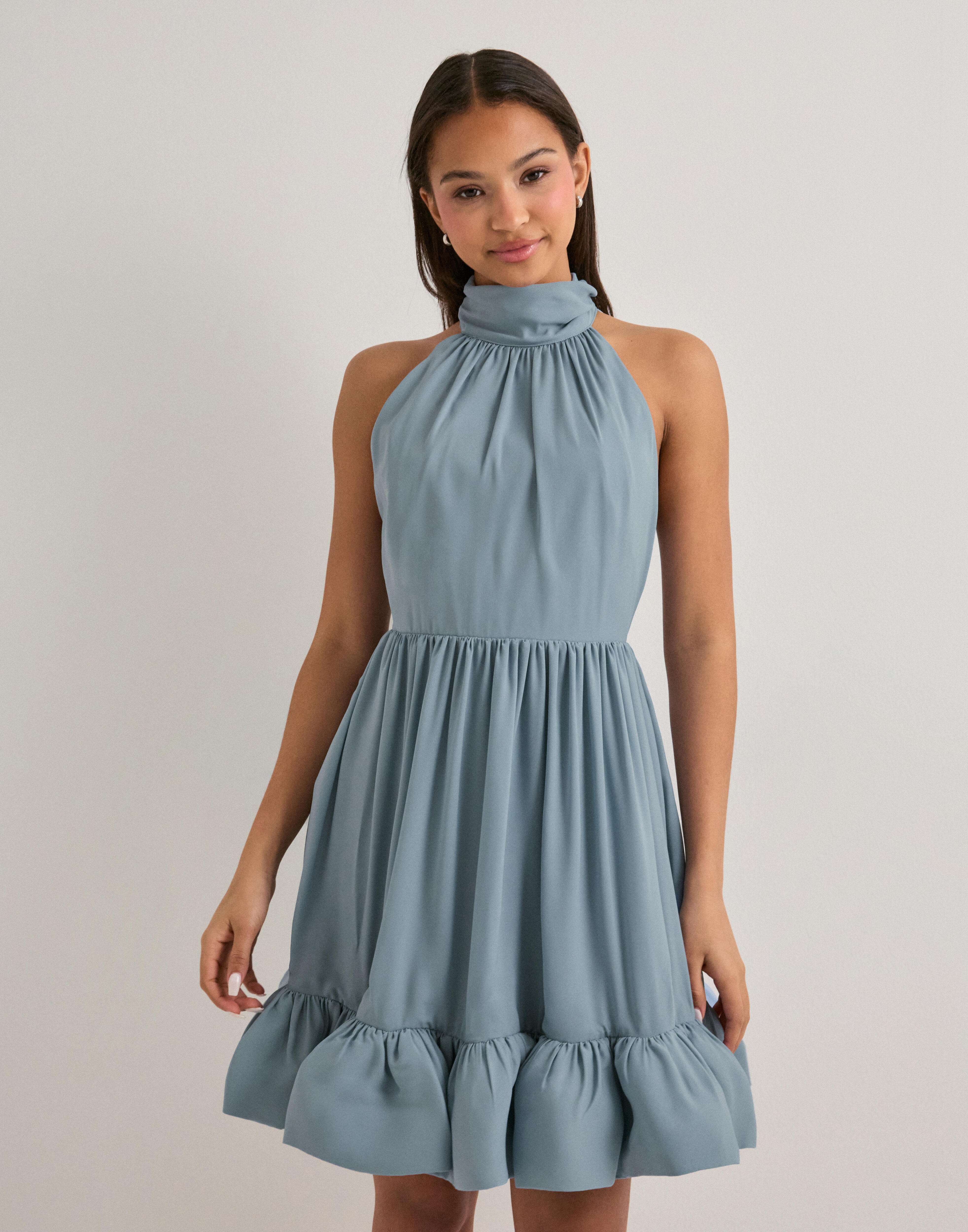 Fern halterneck ruffled mini dress