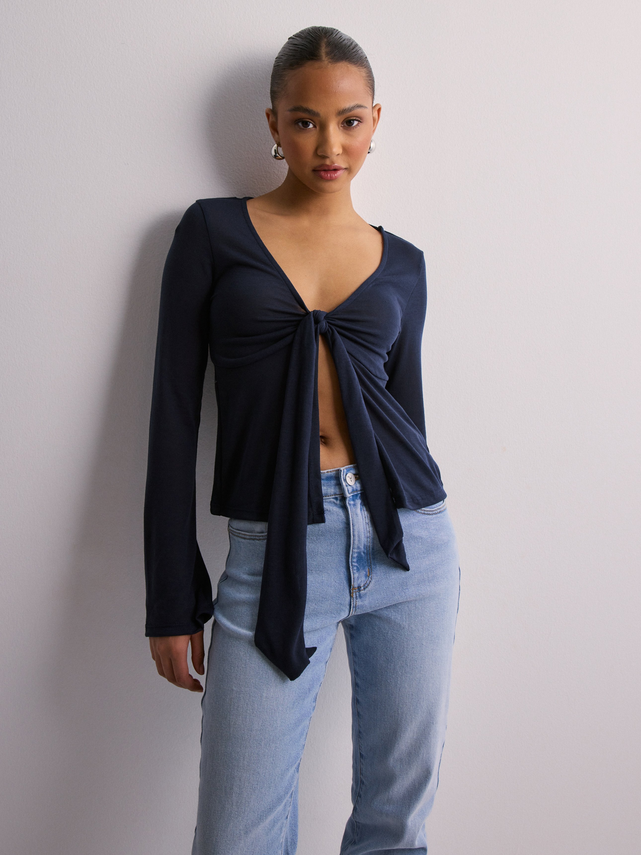 Tie front long sleeve top