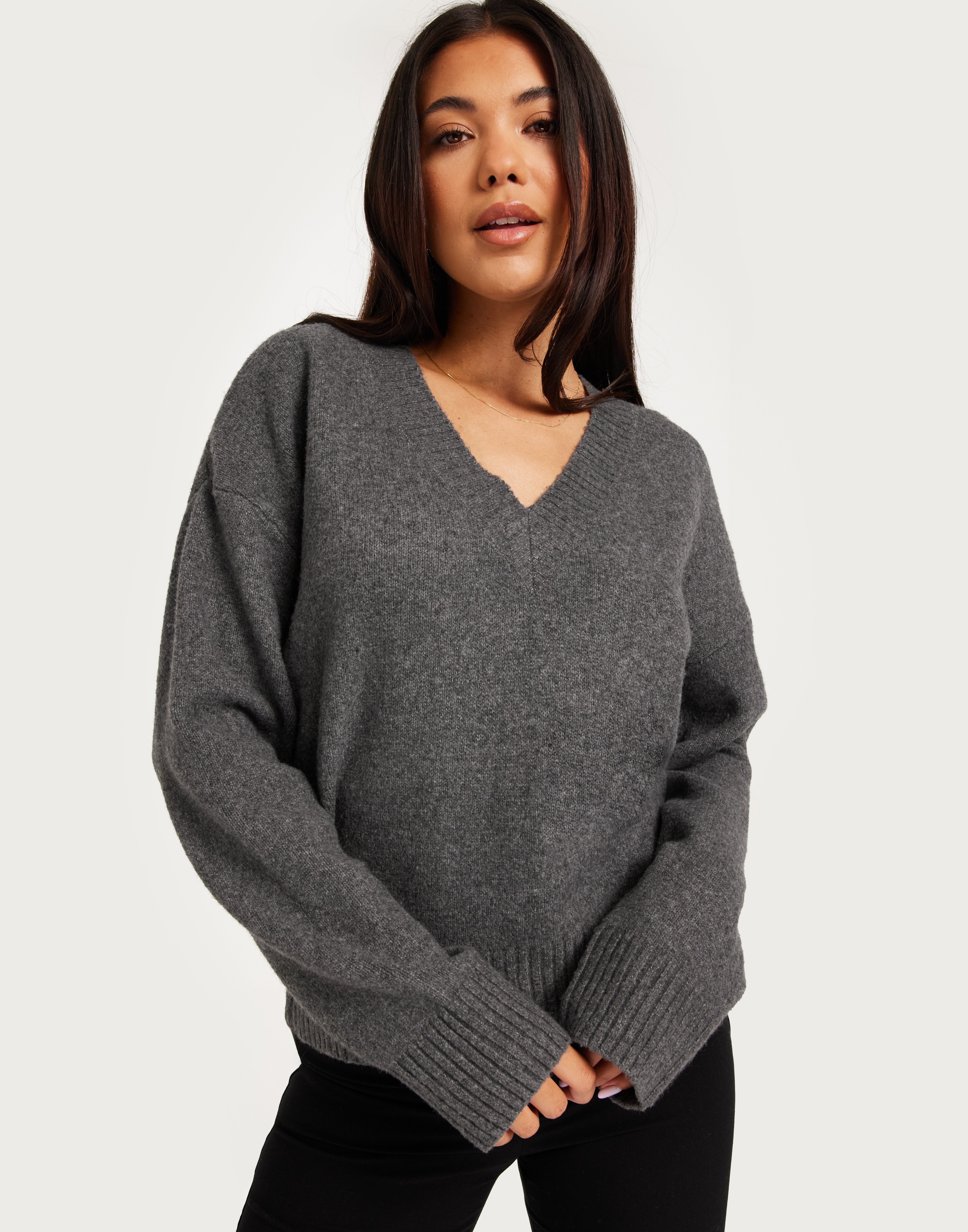 Dark gray v neck sweater best sale