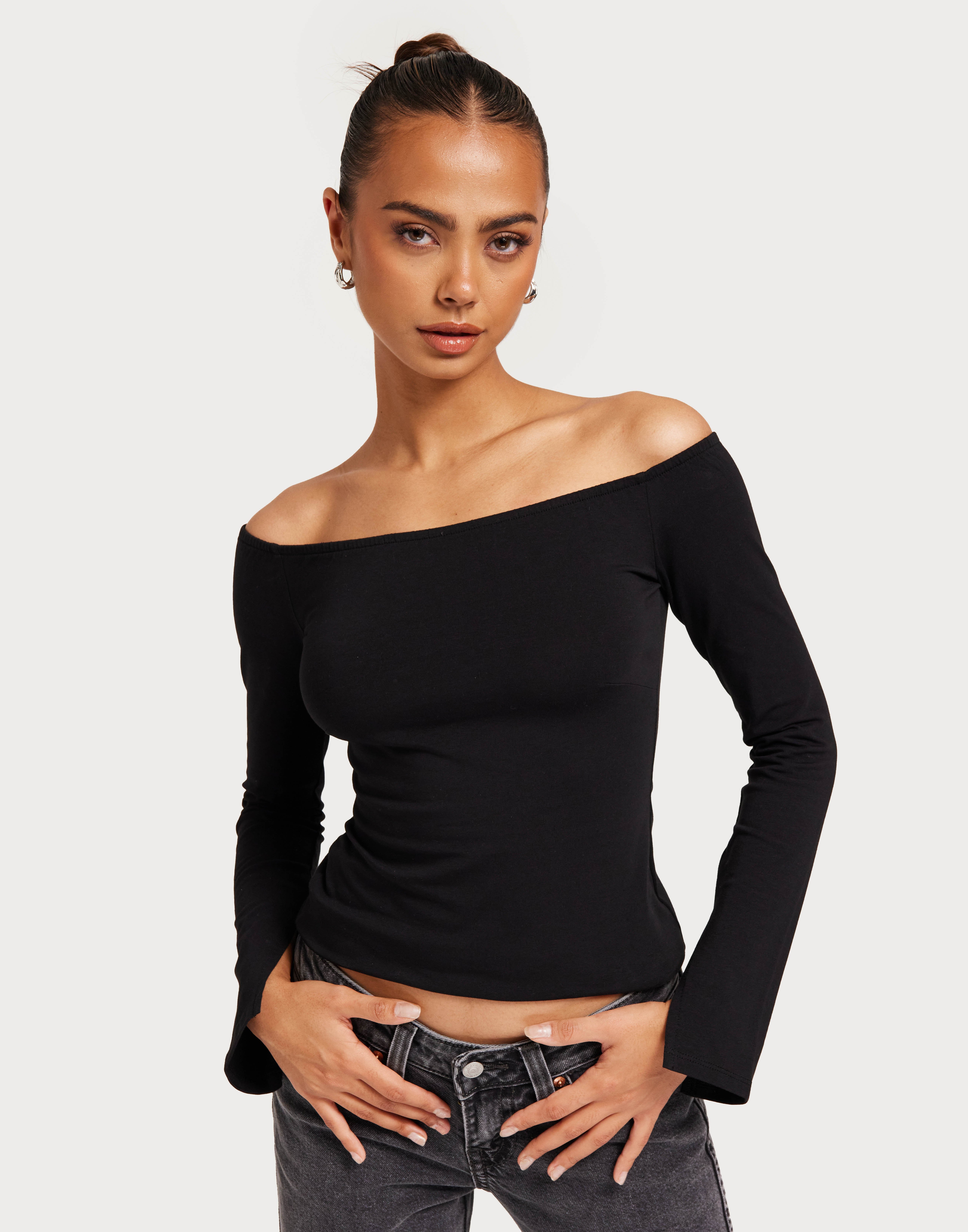 Black off the shoulder tee on sale