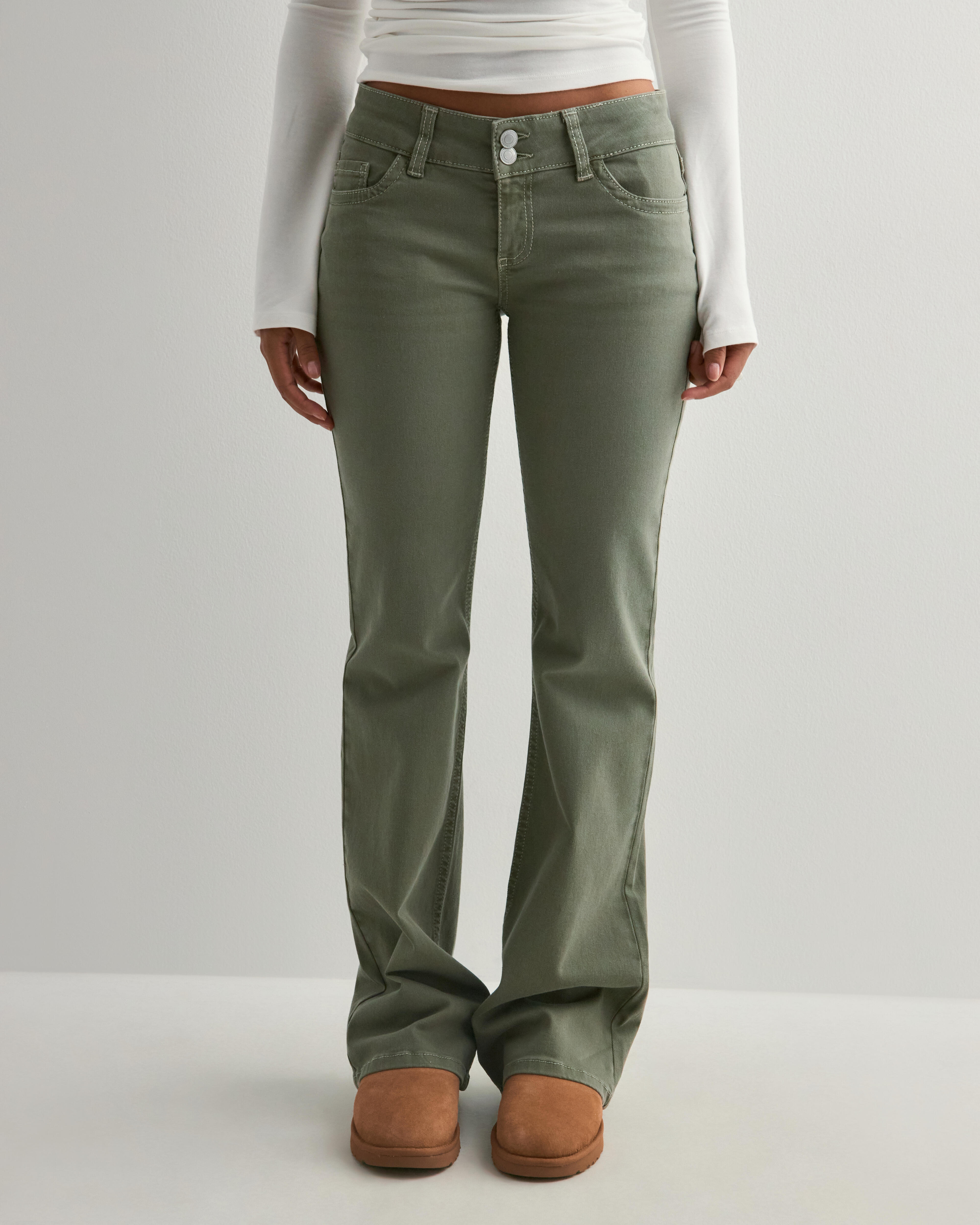 Köp Nelly Low Waist Bootcut Stitch Jeans - Green | Nelly.com