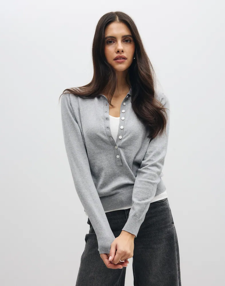 Nelly Fine Knit Button Collar Sweater stickade tröjor dam – bild 3