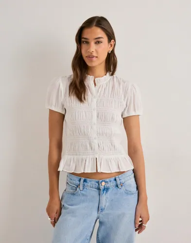 Nelly - Hvid - Puff Sleeve Smock Blouse