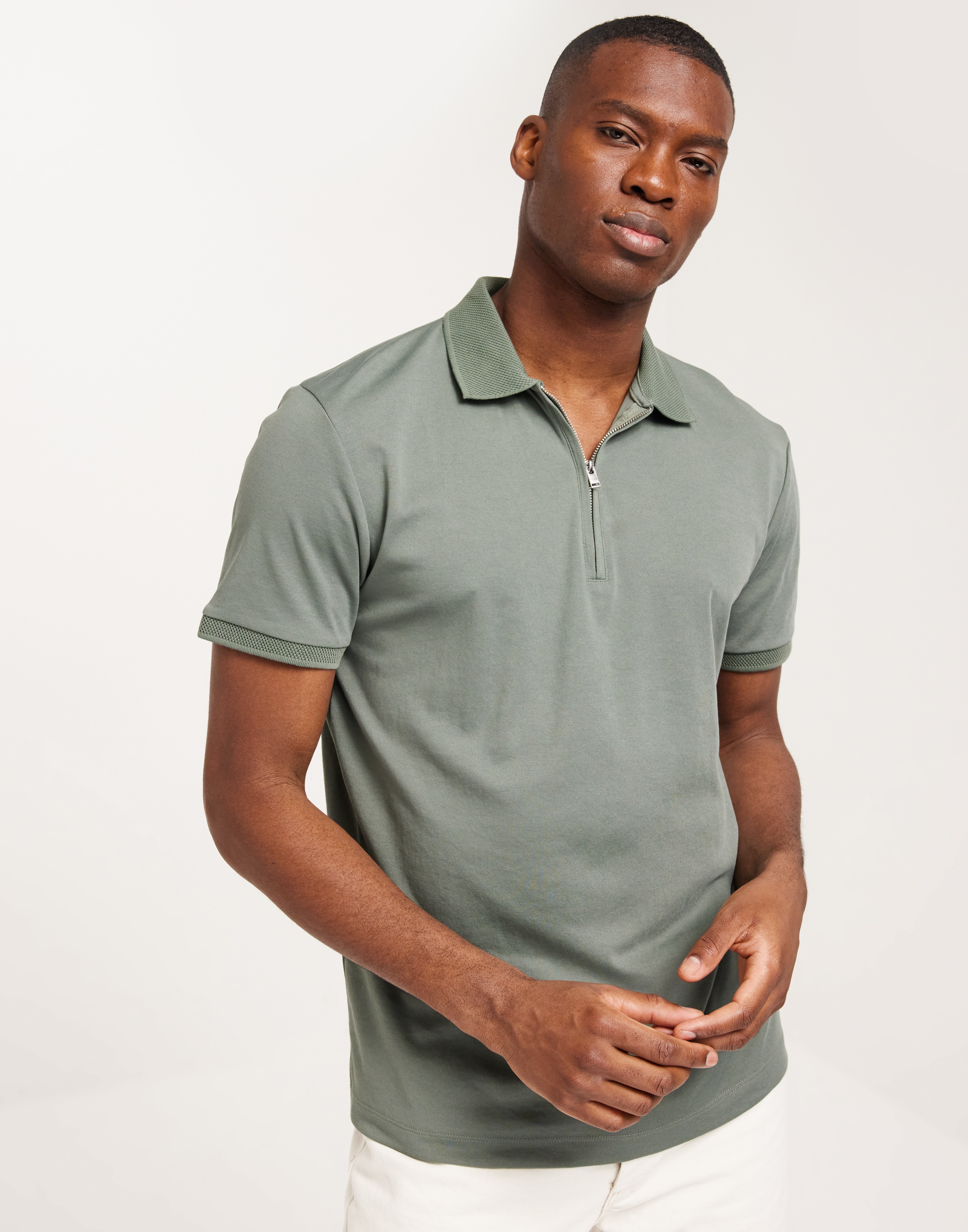 Buy Selected Men SLHFAVE ZIP SS POLO NOOS - Agave Green | NLYMAN