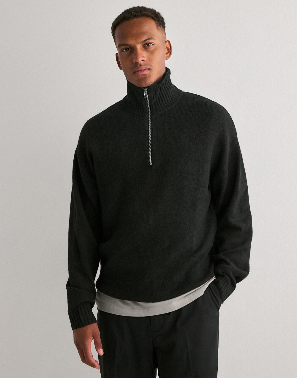 Buy Selected Men SLHDRY LS KNIT RELAXED HALF ZIP - Medium Grey