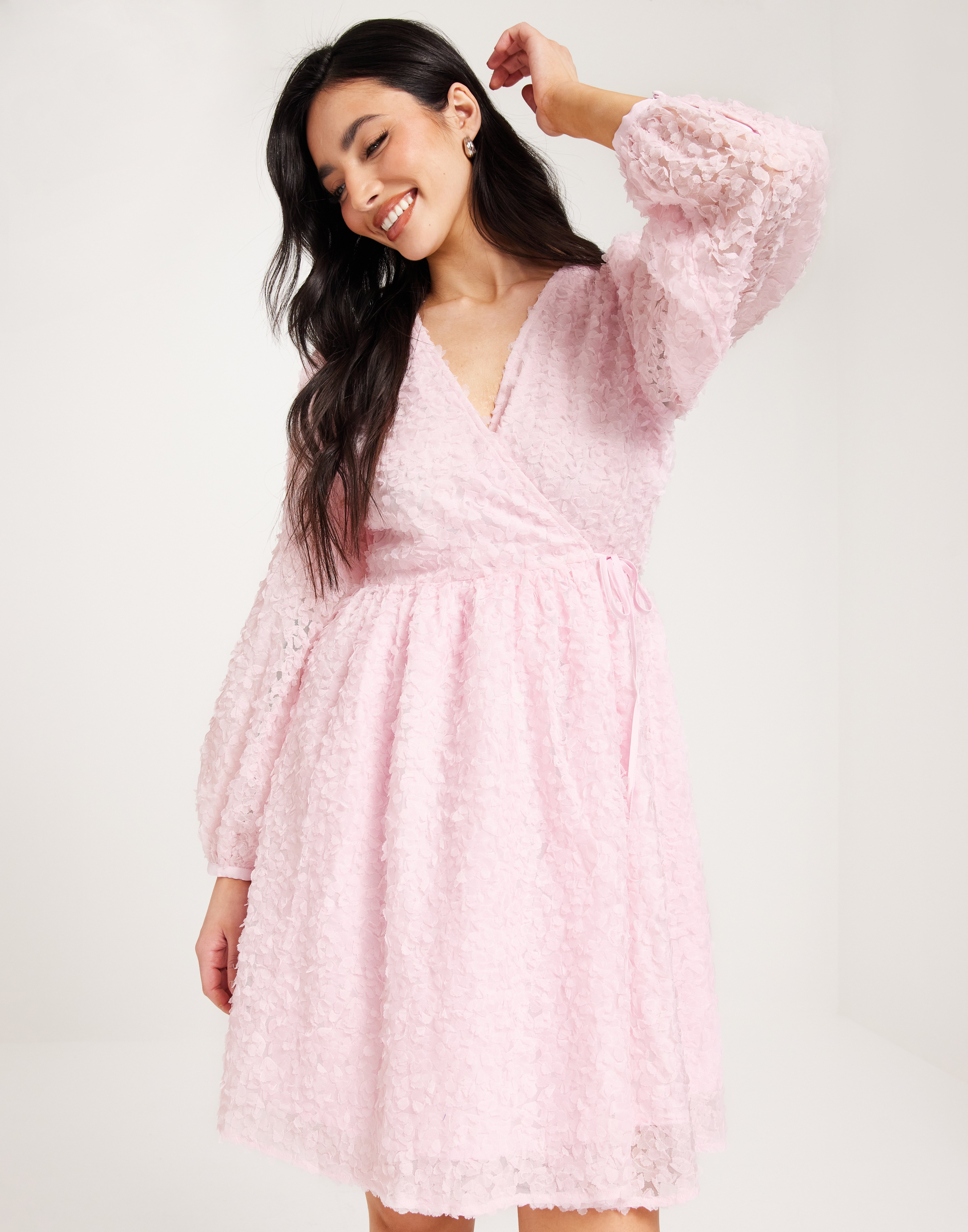 Buy Selected Femme SLFALIANA TULLE LS SHORT WRAP DRESS - Chalk