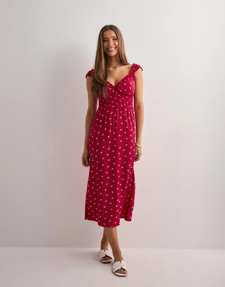 knee length dresses for ladies Alicia Organic Cotton Smock Midi Dress - Crimson Polka main image 1