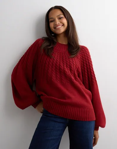 Nelly - Rød - Round Braided Knit Sweater