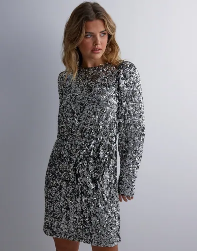 Selected Femme - Sølv - Slfcolyn Ls Short Sequins Dress B