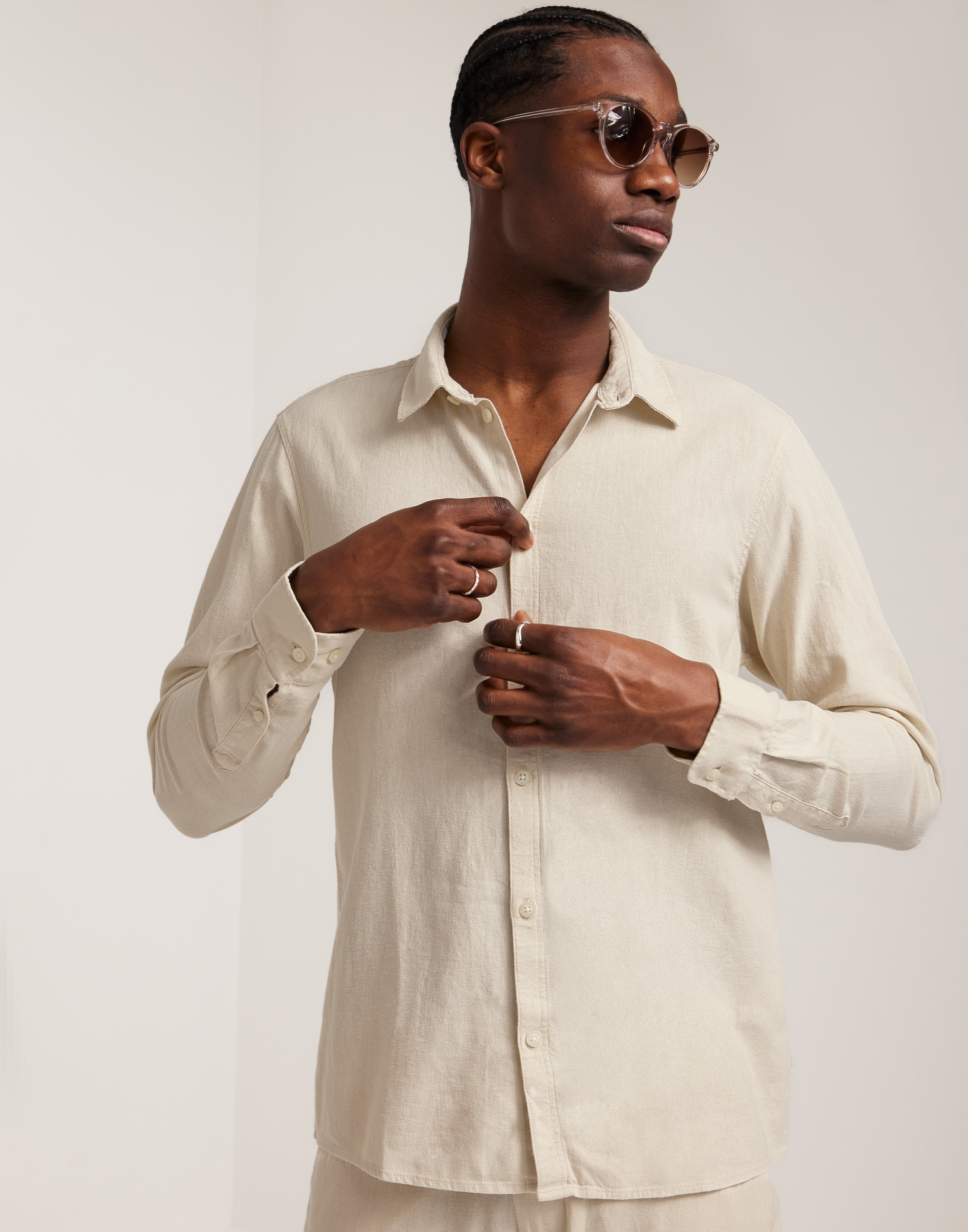 Solid SDEnea Allan Linen shirt Blå skjortor Beige