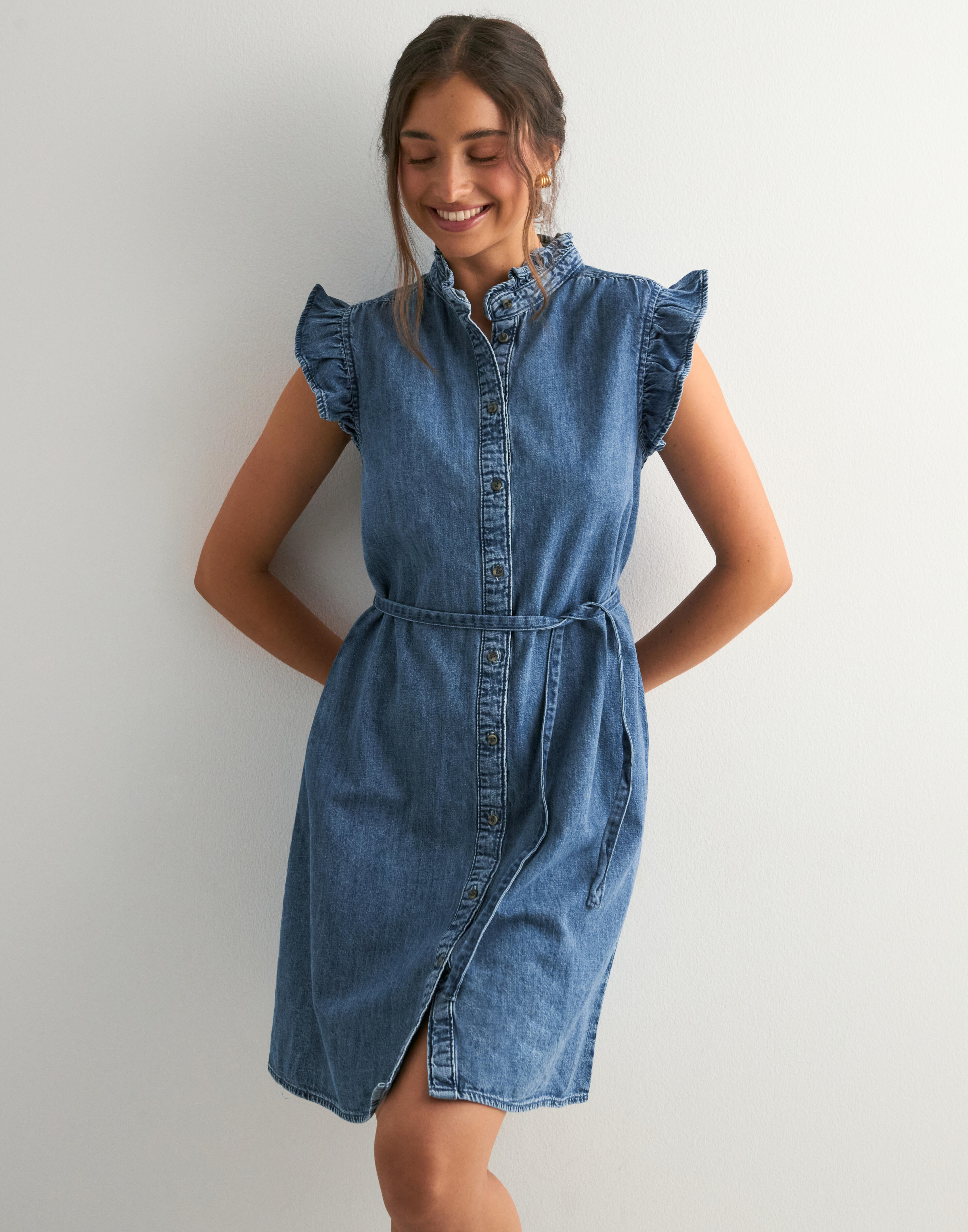 Buy Only ONLSHANIA S/L FRILL DNM DRESS AKM - Medium Blue Denim