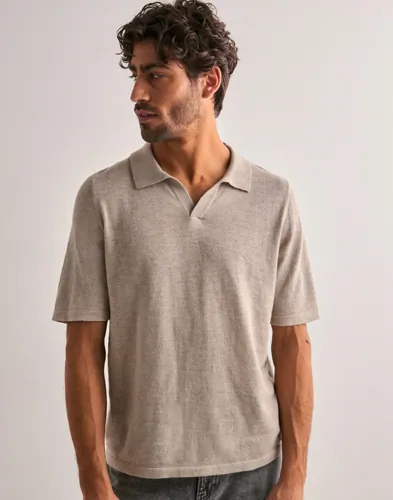 Only & Sons finstickad linnepiké i beige med v-krage